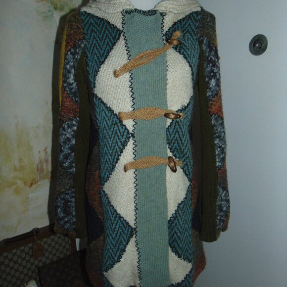 Anthropologie Charlie & Robin Cardigan Patch Knit S Chunky Cottage Cabin Core - Picture 4 of 14